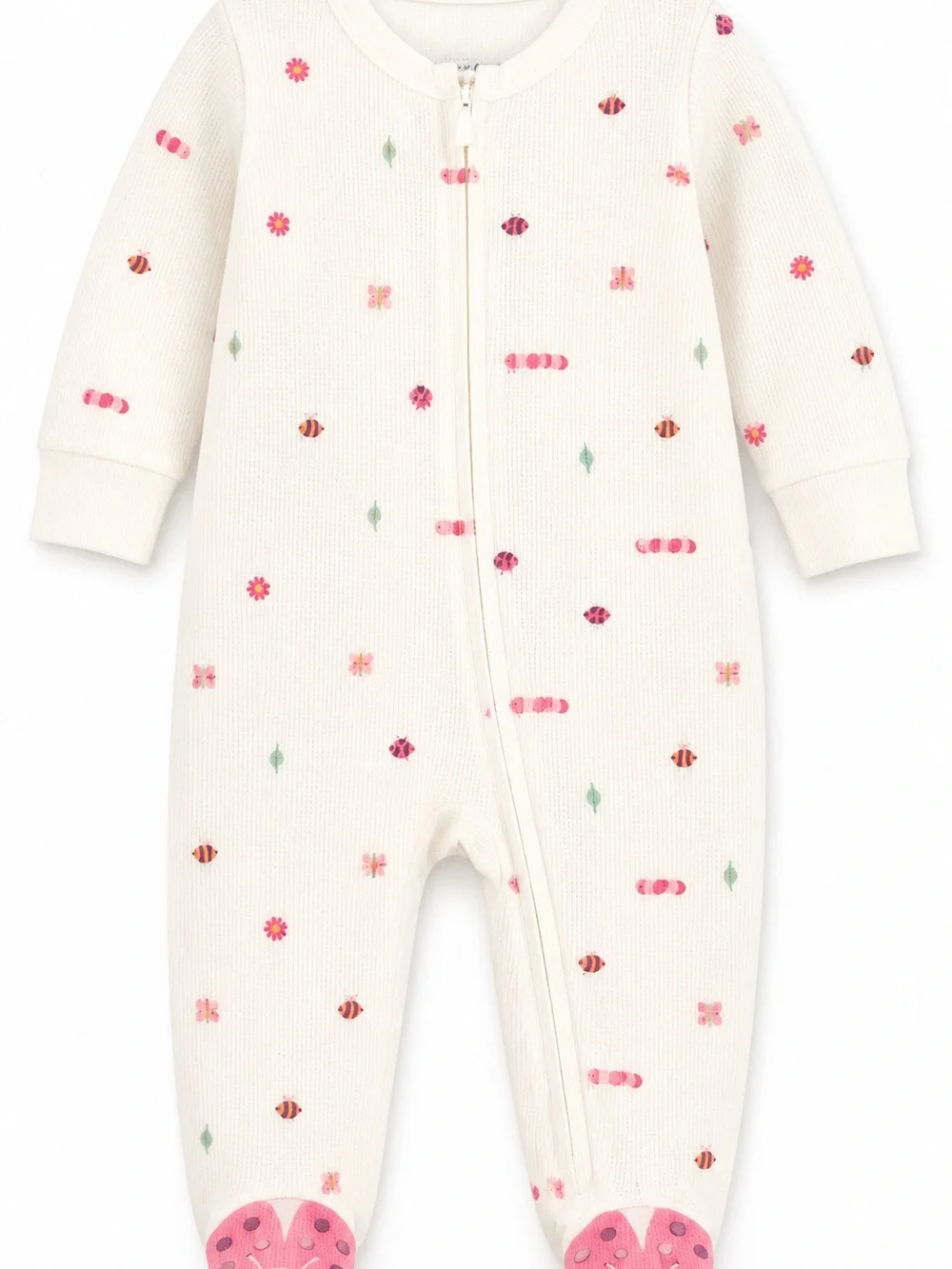 Carter's Cream Footed One-Piece with Pink Ladybug Feet